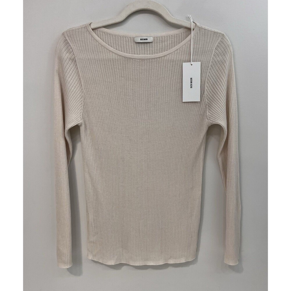Buck Mason Surplus Rib Bateau Neck LS Womens XL Light Heather Oat NWT